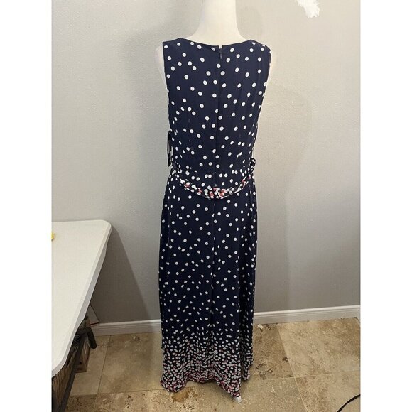 R&K Maxi Polkadot Sleeveless Chiffon Dress Lined Pleated Top Contrast Bottom - Picture 6 of 14